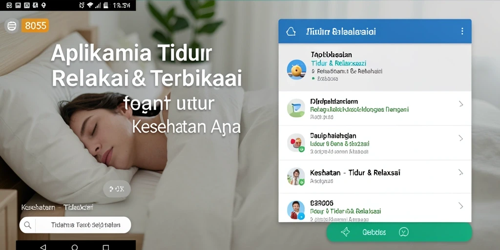 Tampilan antarmuka aplikasi 8055 yang menenangkan untuk tidur dan relaksasi.