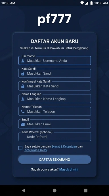 Panduan Registrasi Akun pf777 untuk Pengguna Android